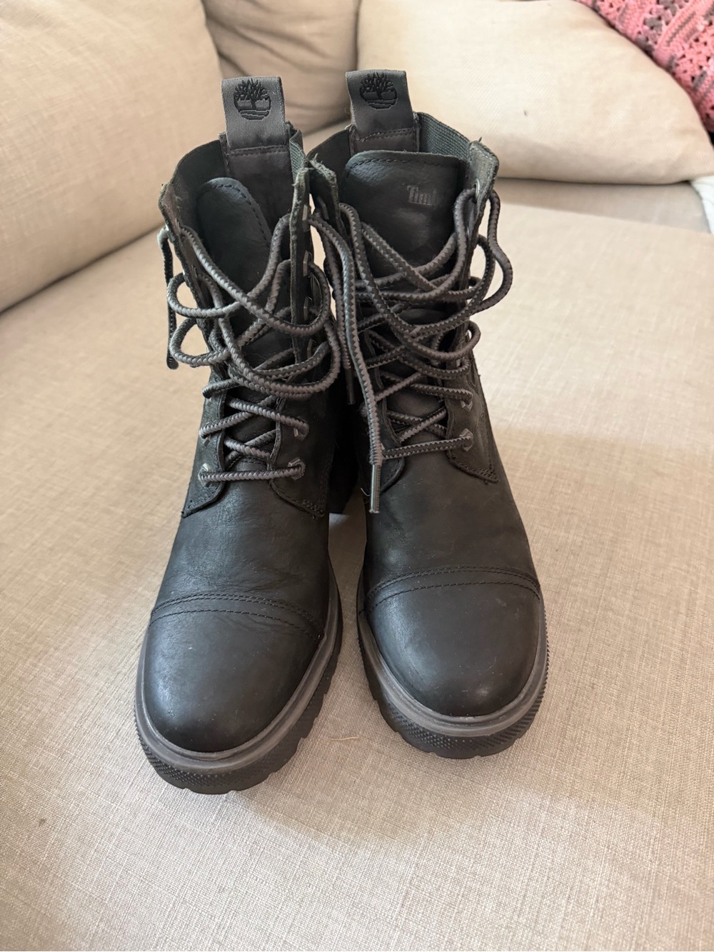 Timberland Black Lace-Up Platform Combat Boots - Picture 3 of 7